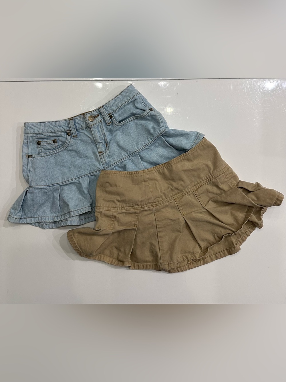 Y2K Lilu Brand Mini Skirt Bundle - Size 0 (Denim & Khaki Pleated)